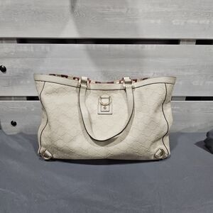 Gucci Guccissima Abbey D Ring Tote Ivory Calf Leather